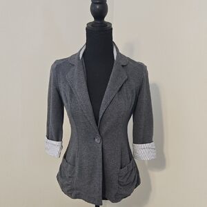 Wet Seal Y2K Charcoal Blazer with Striped Cuffs